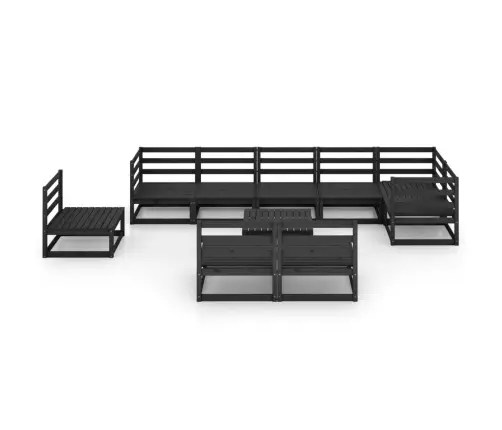 10-Osaline Aiamööblikomplekt, Must, Männipuit