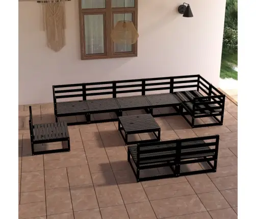 10-Osaline Aiamööblikomplekt, Must, Männipuit