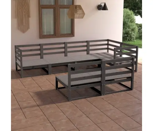 7-Daļīgs Dārza Atpūtas Mēbeļu Komplekts, Pelēks, Priedes Koks Vidaxl