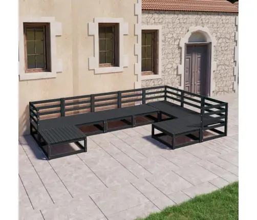 9-Daļīgs Dārza Atpūtas Mēbeļu Komplekts, Melns Priedes Koks Vidaxl