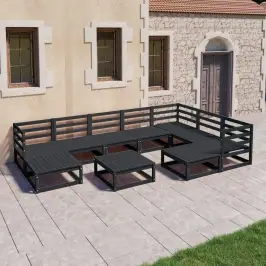 10-Daļīgs Dārza Atpūtas Mēbeļu Komplekts, Melns, Priedes Koks Vidaxl