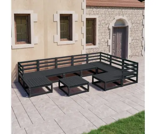 10-Osaline Aiamööblikomplekt, Must, Männipuit