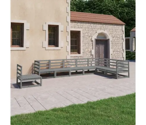 Sodo Poilsio Baldų Komplektas, 8 Dalių, Pilkas, Pušies Masyvas