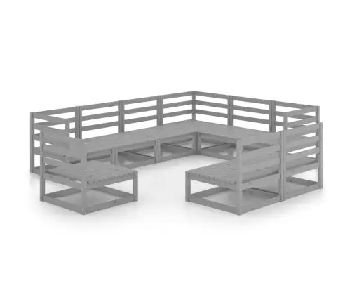 9-Daļīgs Dārza Atpūtas Mēbeļu Komplekts, Pelēks Priedes Koks Vidaxl