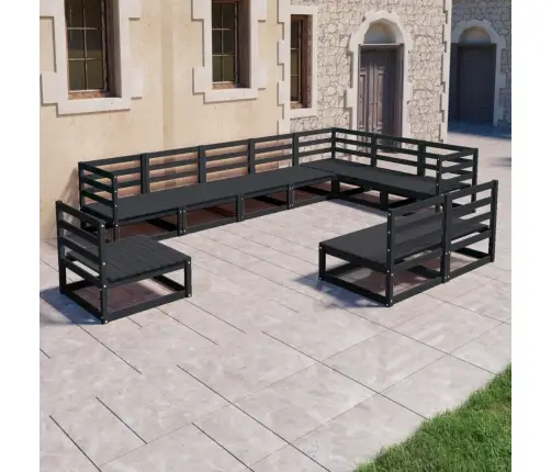 10-Daļīgs Dārza Atpūtas Mēbeļu Komplekts, Melns, Priedes Koks Vidaxl