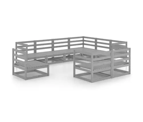 9-Daļīgs Dārza Atpūtas Mēbeļu Komplekts, Pelēks Priedes Koks Vidaxl