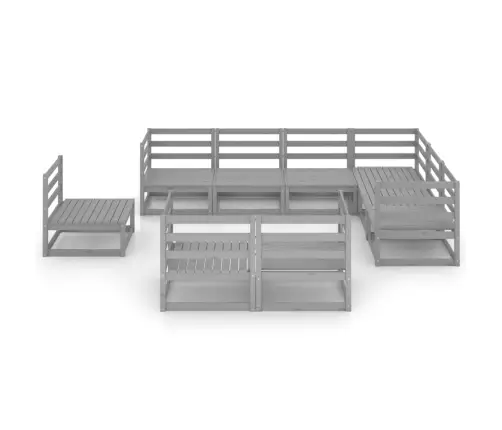 9-Daļīgs Dārza Atpūtas Mēbeļu Komplekts, Pelēks Priedes Koks Vidaxl