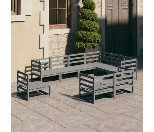 9-Daļīgs Dārza Atpūtas Mēbeļu Komplekts, Pelēks Priedes Koks Vidaxl