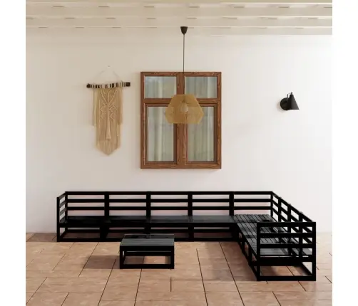 9-Daļīgs Dārza Atpūtas Mēbeļu Komplekts, Melns Priedes Koks Vidaxl