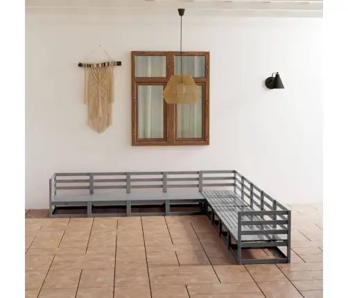 9-Daļīgs Dārza Atpūtas Mēbeļu Komplekts, Pelēks Priedes Koks Vidaxl