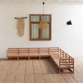 Sodo Poilsio Baldų Komplektas, 9 Dalių, Rudas, Pušies Masyvas