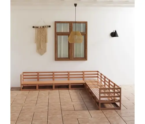 Sodo Poilsio Baldų Komplektas, 9 Dalių, Rudas, Pušies Masyvas