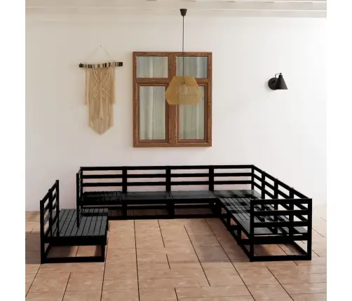 Sodo Poilsio Baldų Komplektas, 9 Dalių, Juodas, Pušies Masyvas