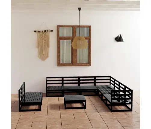 10-Osaline Aiamööblikomplekt, Must, Männipuit