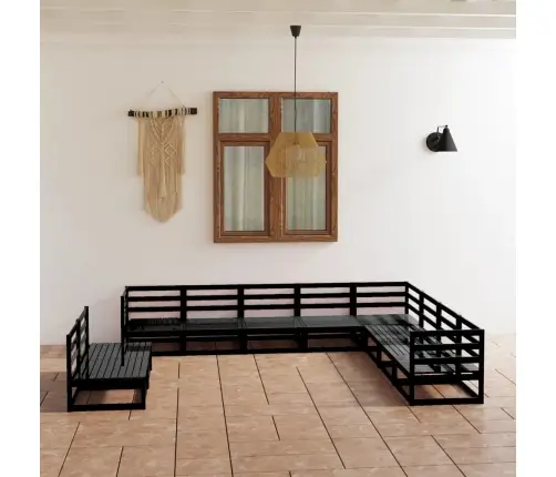 10-Daļīgs Dārza Atpūtas Mēbeļu Komplekts, Melns, Priedes Koks Vidaxl 10-Daļīgs Dārza Atpūtas Mēbeļu Komplekts, Melns, Priedes Koks Vidaxl