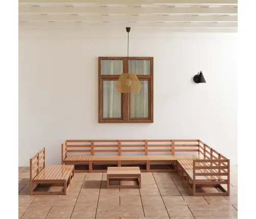 Sodo Poilsio Baldų Komplektas, 11 Dalių, Rudas, Pušies Masyvas