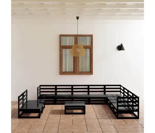 11-Daļīgs Dārza Atpūtas Mēbeļu Komplekts, Melns Priedes Koks Vidaxl