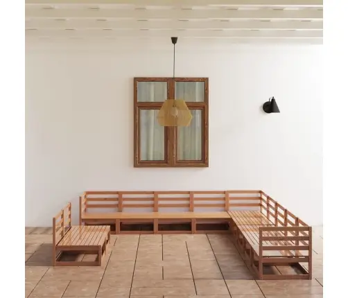 Sodo Poilsio Baldų Komplektas, 11 Dalių, Rudas, Pušies Masyvas