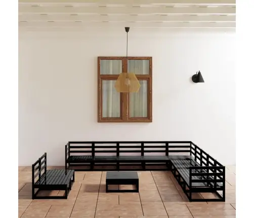 12-Daļīgs Dārza Atpūtas Mēbeļu Komplekts, Melns Priedes Koks Vidaxl 12-Daļīgs Dārza Atpūtas Mēbeļu Komplekts, Melns Priedes Koks Vidaxl