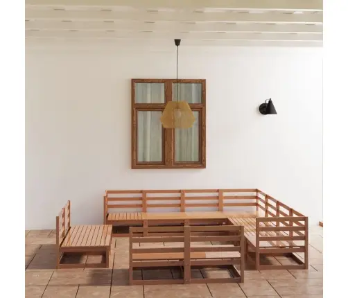 Sodo Poilsio Baldų Komplektas, 11 Dalių, Rudas, Pušies Masyvas