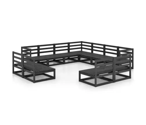 Sodo Poilsio Komplektas, 11 Dalių, Juodas, Pušies Masyvas