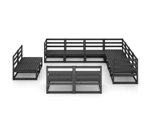 Sodo Poilsio Komplektas, 11 Dalių, Juodas, Pušies Masyvas