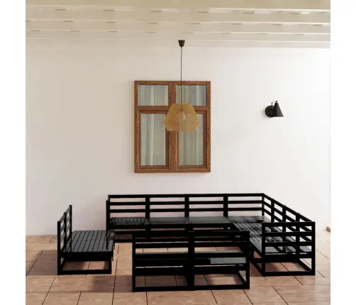 Sodo Poilsio Komplektas, 11 Dalių, Juodas, Pušies Masyvas