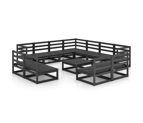 12-Daļīgs Dārza Atpūtas Mēbeļu Komplekts, Melns Priedes Koks Vidaxl