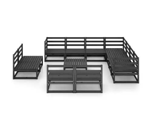 12-Daļīgs Dārza Atpūtas Mēbeļu Komplekts, Melns Priedes Koks Vidaxl