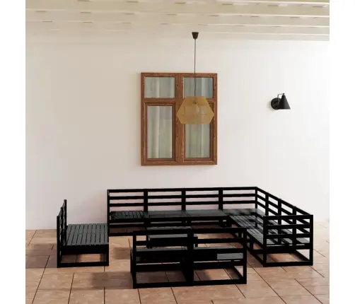 12-Daļīgs Dārza Atpūtas Mēbeļu Komplekts, Melns Priedes Koks Vidaxl