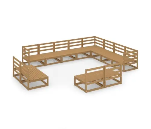 Sodo Poilsio Baldų Komplektas, 12 Dalių, Rudas, Pušies Masyvas