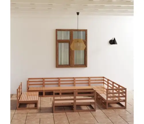 Sodo Poilsio Baldų Komplektas, 12 Dalių, Rudas, Pušies Masyvas