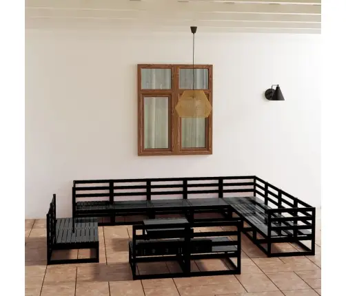 13-Osaline Aiamööblikomplekt, Must, Tugev Männipuit