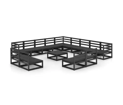 14-Daļīgs Dārza Atpūtas Mēbeļu Komplekts, Melns, Priedes Koks Vidaxl