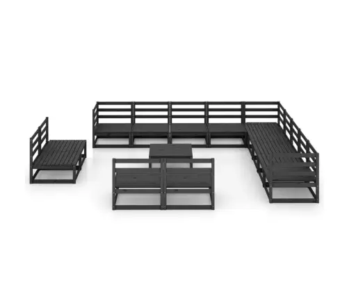 14-Daļīgs Dārza Atpūtas Mēbeļu Komplekts, Melns, Priedes Koks Vidaxl