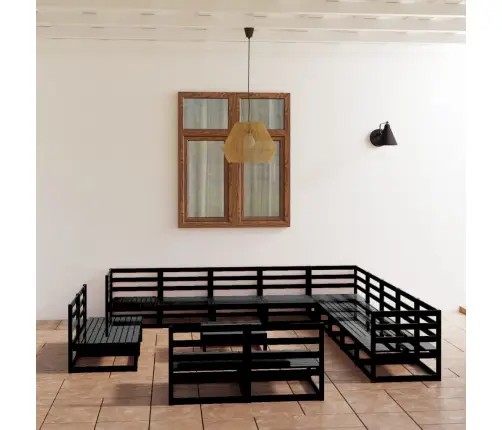 14-Daļīgs Dārza Atpūtas Mēbeļu Komplekts, Melns, Priedes Koks Vidaxl