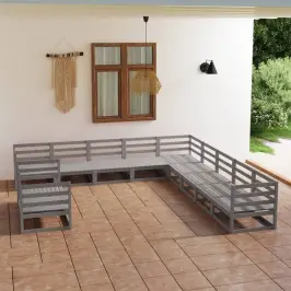 11-Daļīgs Dārza Atpūtas Mēbeļu Komplekts, Pelēks Priedes Koks Vidaxl