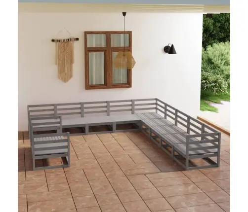 11-Daļīgs Dārza Atpūtas Mēbeļu Komplekts, Pelēks Priedes Koks Vidaxl 11-Daļīgs Dārza Atpūtas Mēbeļu Komplekts, Pelēks Priedes Koks Vidaxl