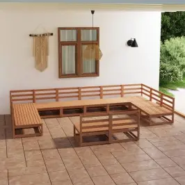 Sodo Poilsio Baldų Komplektas, 12 Dalių, Pušies Masyvas