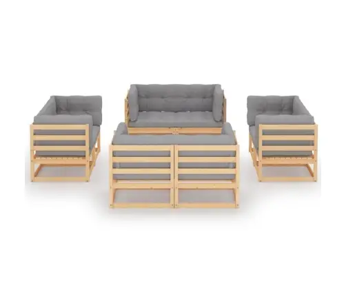 8-Daļīgs Dārza Atpūtas Mēbeļu Komplekts Ar Matračiem, Priede Vidaxl