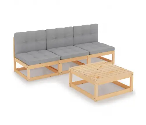 4-Daļīgs Dārza Atpūtas Mēbeļu Komplekts Ar Matračiem, Priede Vidaxl