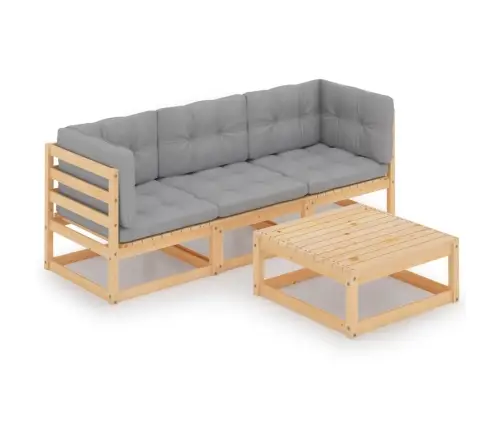 4-Osaline Aiamööblikomplekt Istmepatjadega, Männipuit