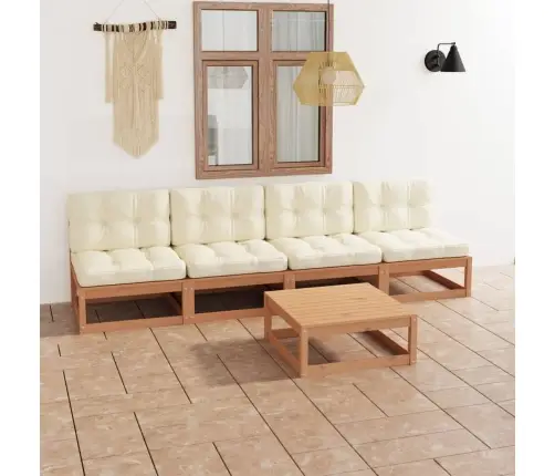 5-Daļīgs Dārza Atpūtas Mēbeļu Komplekts Ar Matračiem, Priede Vidaxl