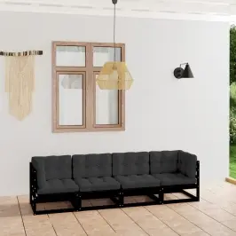 Keturvietė Sodo Sofa Su Pagalvėlėmis, Pušies Medienos Masyvas