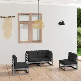 4-Daļīgs Dārza Atpūtas Mēbeļu Komplekts Ar Matračiem, Priede Vidaxl