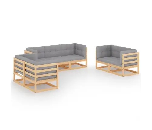 7-Osaline Aiamööbli Komplekt Istmepatjadega, Toekas Männipuit