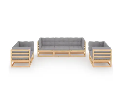 7-Osaline Aiamööbli Komplekt Istmepatjadega, Toekas Männipuit