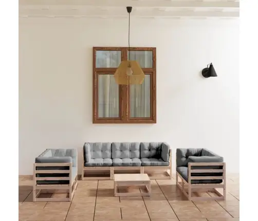 8-Daļīgs Dārza Atpūtas Mēbeļu Komplekts Ar Matračiem, Priede Vidaxl