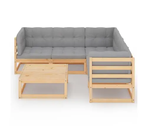 6-Osaline Aiamööblikomplekt Istmepadjaga Toekas Männipuit