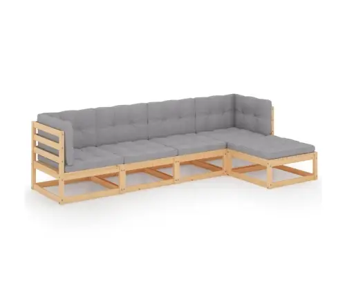 5-Osaline Aiamööbli Komplekt Istmepatjadega, Toekas Männipuit